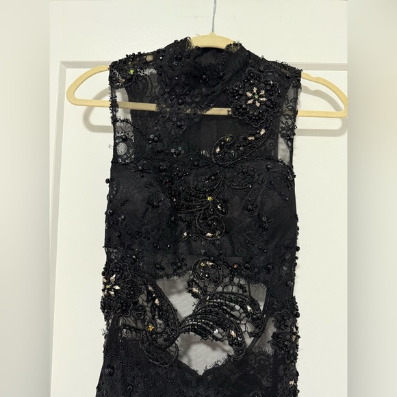 Claudine for Alyce 2054 Black Beaded Lace Gown‎ Mermaid Dress Size 4 - Picture 5 of 11